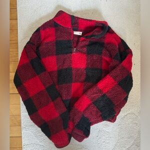 Red and Black Plaid Sherpa Jacket